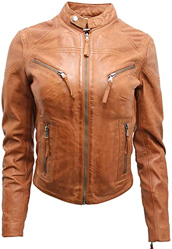 Infinity Leather Giacca Classica da Donna in Vera Pelle Slim Fit da Motociclista