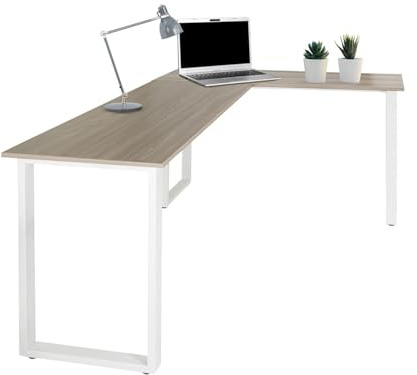 hjh OFFICE 830083 Hörnskrivbord 165x120 cm WORKSPACE BASIC I Grå/vitt L-format skrivbord med stålstomme