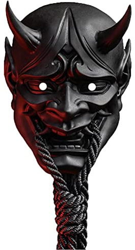 Settoo Masque de samouraï japonais en latex, masque d'horreur Hannya Kabuki pour adultes fantôme drôle anime pour accessoires de cosplay, 26 x 19,5 x 16,5 cm, noir