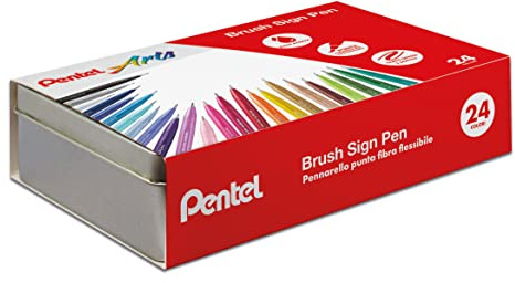 Pentel SES15C Brush Sign Pen Geschenkbox aus Metall mit 24 Farben