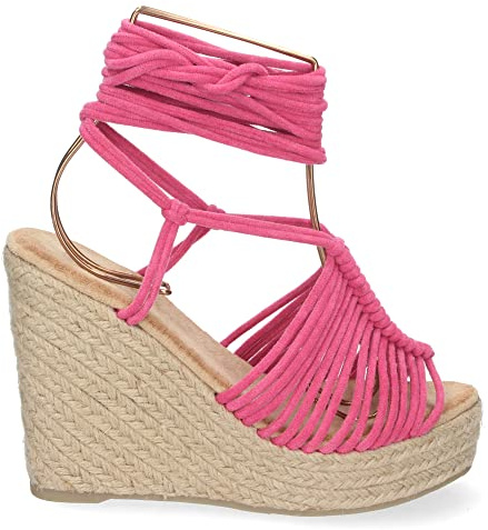 shoes&blues.es Sandalia de Cuna para Mujer, Forrada de Yute, con Pala de Tiras, y Cierre de Cordones, Primavera Verano 2022