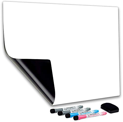 CUHIOY Magnetisches Whiteboard Kühlschrank Magnettafel 30 x 20 cm für Familie Menü Wochenplaner, Einkaufsliste, Memo Erinnerung Notiz,Kinder Graffiti abwischbar Magnet White Board,4 Markers 1Radierer