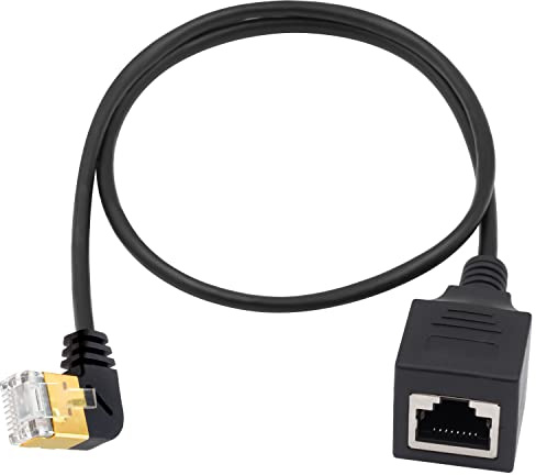 Duttek Câble Ethernet Cat8, 40 Gbit/s 2000 MHz RJ45 à angle droit mâle vers femelle, câble Ethernet RJ45, 8P8C, connecteur de câble réseau pour ordinateur portable, commutateur, PC de bureau, 0,5 m