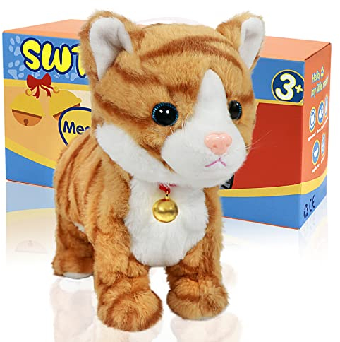 SWTOIPIG Jouet Interactif en Peluche pour Enfant, Contrôle sonore et Tactile des Chats électroniques robotiques fiables, Jouet réaliste pour Chat en Peluche Douce (Jaune)