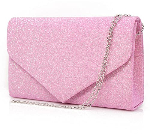 Pochette fucsia glitter donna elegante da cerimonia sera matrimonio party signora borsa a mano piccola ragazza clutch gioiello brillantini borsetta busta brillantinata Tessuto glitterato Fuxia chiaro