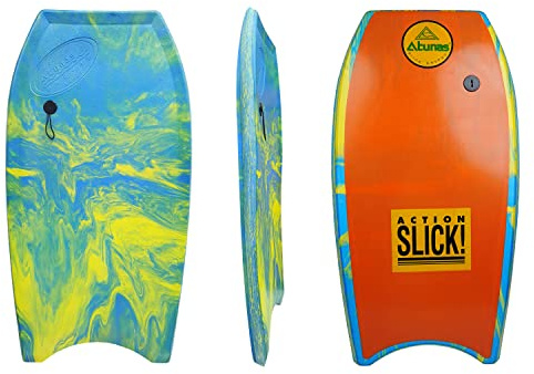 ATUNAS Body Boards, 33-43 Bodyboard for Beach with Wrist Leash, Solid PE/EVA Closed-Cell Waterproof Foam, Surfing for Kids and Adults (Lime Soda, 40 inch)