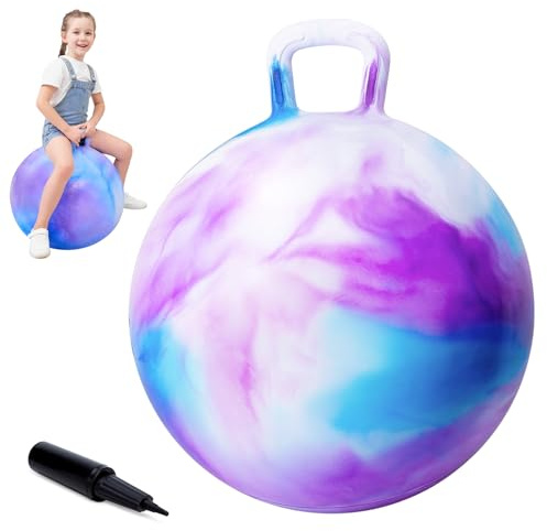 INPODAK 45cm Hüpfball für Kinder von 3 bis 6 Jahre Lila Hüpfbälle mit Pumpe | 100 KG Belastbar Rutschfest Springball mit Griff Hüpfspielzeug für Drinnen Draußen Oster Weihnachten Geschenke für Kinder