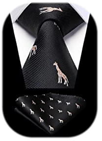 HISDERN Corbatas Negro Hombre y Pañuelo Corbata con Motivo Jirafa Modernas Conjunto Corbatas Elegante Boda