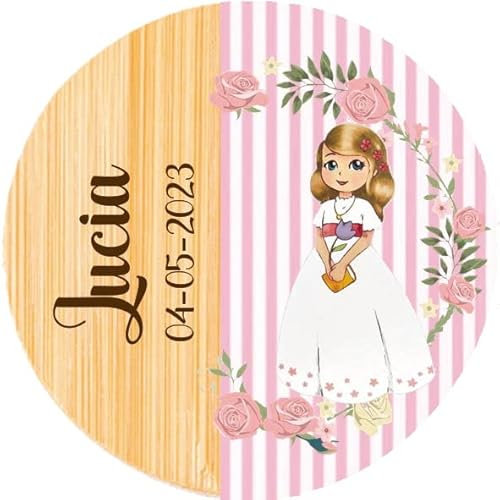 Lote 10 abridor abrebotella para comunión personalizado con nombre y fecha. Abrebotella bambu personalizado (Niña)