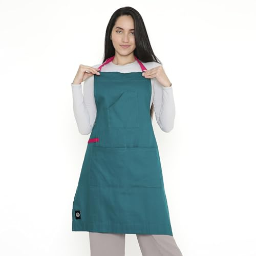 Encasa XO Verstellbare Küchen Schürze mit Taschen und Handtuchhalter, 68x85 cm, recycelte Baumwolle, für Zuhause, Restaurant, Männer & Frauen, Kochen, Backen - Azulblau