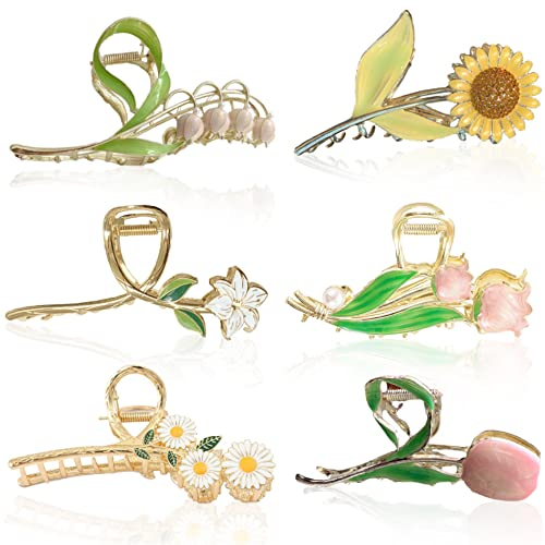 6 Stück Schmetterling Haarspangen Kraeoke Fischschwanz Haarklammer Weizen Hair Clips Tulip Hinterkopfclip Große Blumen Haarspange (Kombination 1)