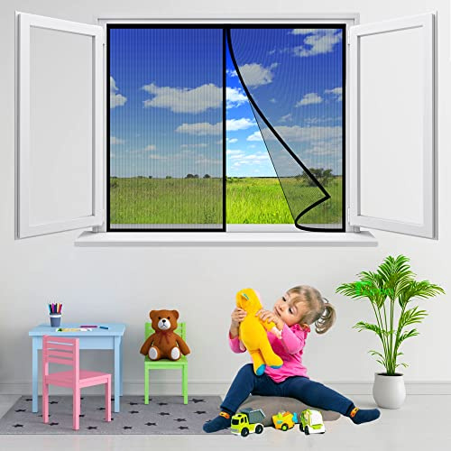 Fliegengitter Fenster Moskitonetz, 230x150 cm Fliegengitter BalkonFenster, mit Magnet & Eingenähten Gewichten Automatische Abschaltung, für Küche BalkonFenster Wohnzimmer, Schwarz P