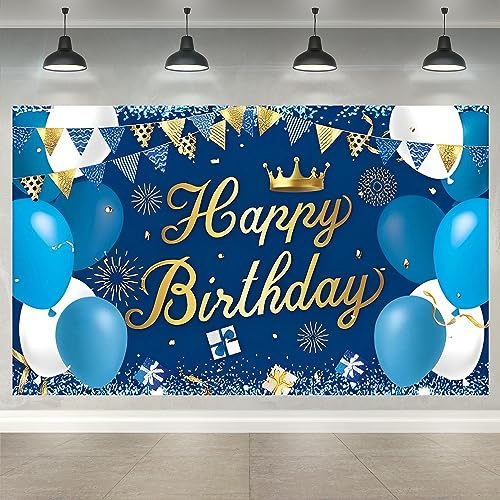 Alles Gute zum Geburtstag Dekorationen Hintergrund Mann, Marineblau und Gold Geburtstagshintergrund Zeichen, Alles Gute zum Geburtstag Banner, Geburtstagsfeier liefert Fotohintergrund für Frauen