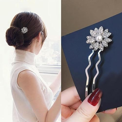 W WEILIRIAN Épingles à cheveux en cristal pour femme - Perle - Fleur - Fourchette à cheveux dorée - Strass - Fleur - Épingles à cheveux décoratives - Vintage - Fourchette - Bijoux de cheveux (or)