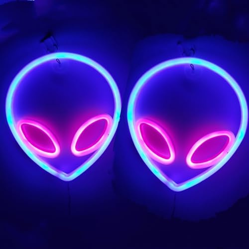 2 Stück Leuchtreklamen Alien LED Neonlicht Wanddekoration ästhetisch, Alien Leuchtreklame batterie oder USB betrieben, Neonlichter leuchten für Schlafzimmer Kinderzimmer Bar Zuhause (Rosa + Blau)