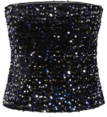 PIECES Pckam-Tubo de plástico Top, Negro/Detalles: Lentejuelas Bellweather, S Mujeres