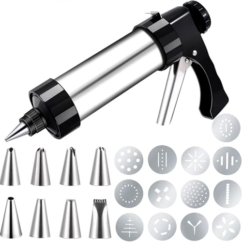 Seringue à PâTisserie en Acier Inoxydable 21Pcs/Set Stainless Steel Cookie Decorative Biscuit Hand Pressing Machine Household DIY Baking Tools Kitchen Accessories Presse à PâTisserie