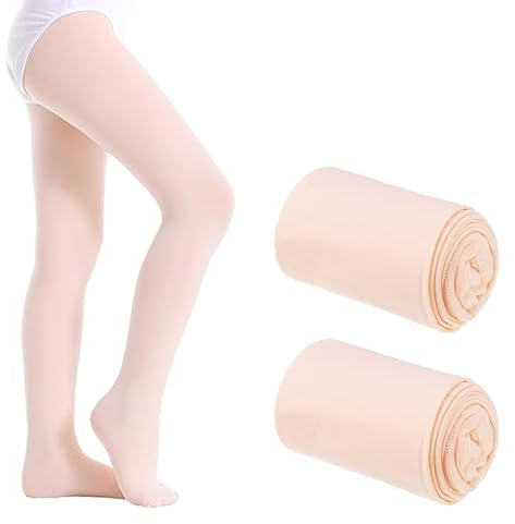 LEOEASIY 2 Paar Ballettstrumpfhosen, Elastisch Atmungsaktiv, Gymnastik Strumpfhosen Tanzstrumpfhosen mit Fuß für Mädchen 6–9 Jahre