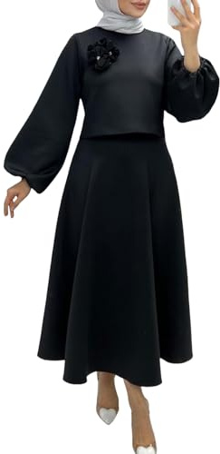 Vêtements de prière pour femme - Une pièce - Robe de prière - Robe longue - Couleur unie - Caftan Abaya Baggy - Élégante burka noire - Robe longue pour femme - Robe longue festive à manches longues,