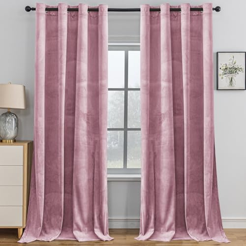 YSTELLAA Gardinen Samt 2er Set, 140×280 cm, Verdunklungsvorhänge Mit Ösen, Vorhang Blickdicht Wohnzimmer Modern, Thermovorhang Schlafzimmer, Schallschutz Vorhang, Blackout Curtain, Rosa