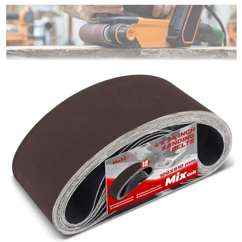 100 x 610 mm Sanding Belts Set - 15-Pack with 80/120/150/240/400 Grits, Aluminum Oxide Abrasive Belts for Woodworking