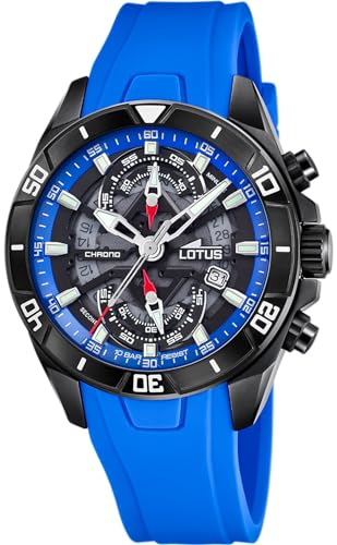 LOTUS Montre Homme Analogique en Caoutchouc Bleu | Mouvement à Quartz, Chronographe, Calendrier, Verre Minéral Haute Résistance, Étanche 10 ATM 18945/2 Vortex