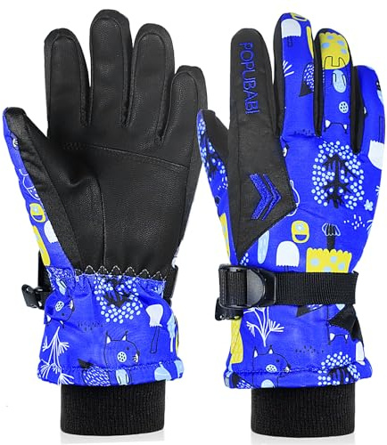 POPUBABI Gants Enfants Gants de Ski garçon Fille, Gants d'hiver étanches Enfants, 3-13 Ans Gants de vélo Coupe-Vent, Gants de Neige Chauds Enfants pour Snowboard Ski vélo