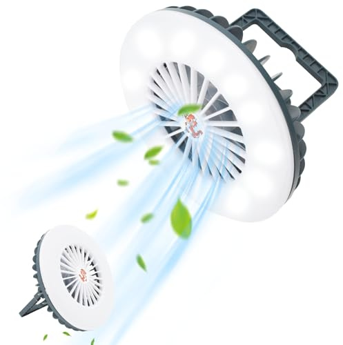 Surplex Lanterne Camping avec ventilateur, Lampe de Tente LED avec ventilateur Rechargeable USB, Tente lampe Lanterne Powerbank Accessoires de camping pour l'Extérieur, Camping, Bureau, Gril