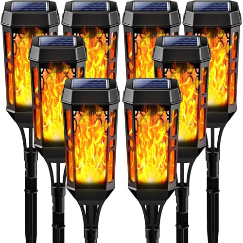 Joltix Lumière Flamme Solaire Exterieure, 8 Pièces Etanche Lampe à Flamme Solaire, Torche Jardin Vacillante pour Décor, Lampe Solaire Exterieur avec Flammes Réalistes pour Patio,Chemins