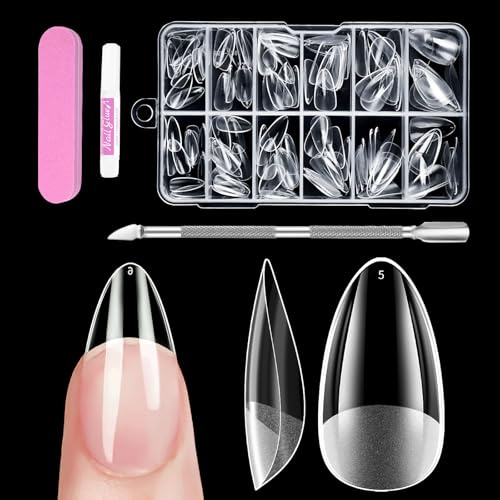 Venares 120 Stück Kurze Mandel Nägel Tips für Gelnägel, 12 Größen Vollständige Abdeckung Weiche Gelspitzen Kurze Nagelspitzen Tips Künstliche Nagelspitzen