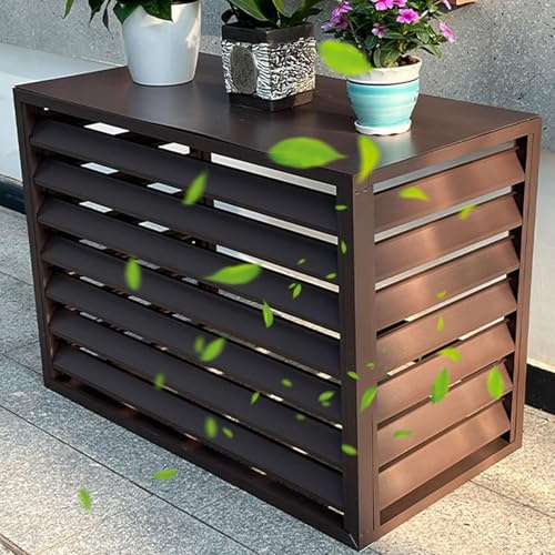 LKPMGOA Cache Climatiseur Exterieur Aluminium, Pompe à Chaleur Couvercles, Support de Fleurs, Écran de Clôture de Confidentialité, Réduction du Bruit(Brown,100cm)