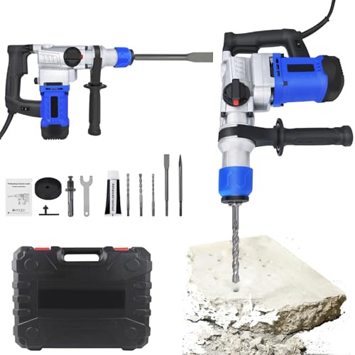 1500W Heavy Duty SDS Hammer Drill with 360° Auxiliary Handle, Upgrade Brushless Electric Rotary Hammer Drill, Adjustable Speed, Jack Hammers, Hammers Drilling Machine, Power Drills Corded