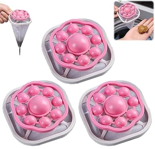 3 Stück Floating Hair Filtering Mesh Removal, 2025 Neu Tierhaarentferner Waschmaschine, Anti Fussel BäLle Waschmaschine, FusselbäLle Waschmaschine, Waschball, WaschbäLle (Rosa)