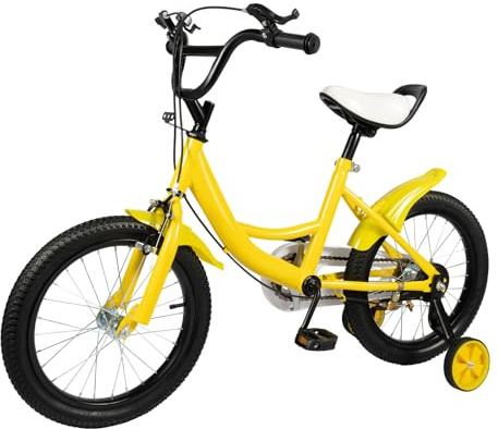 Dofanqing 16 Zoll Kinderfahrrad Kinderfahrrader Laufräder Verstellbarer Sitz mit Stützrädern geeignet für Kinder im Alter von 5-8 Jahren zum Fahren auf der Straße (Gelb)