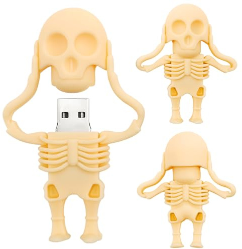 128 GB USB Flash Drive Cartoon Skeleton-Shaped Memory Stick Novelty Pen Drive Cool USB Drive Amazing Gifts, Yellow
