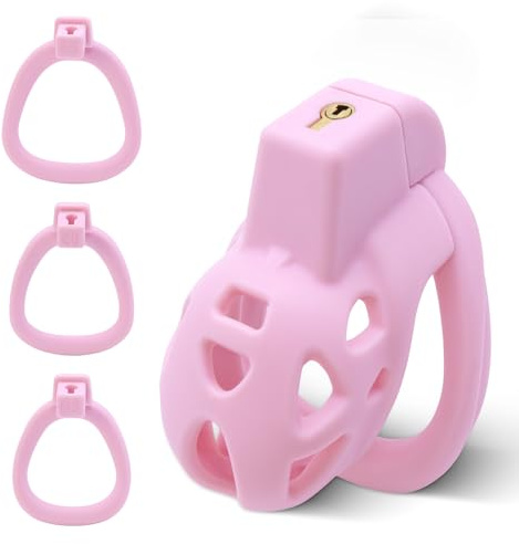 Lightweight Chastity Cage for Male Penis Cage Smooth KG Cock Cage Chastity Devices Key Sex Toy for Men Black Chastity for Men with 3 Sizes Rings（Pink xs）