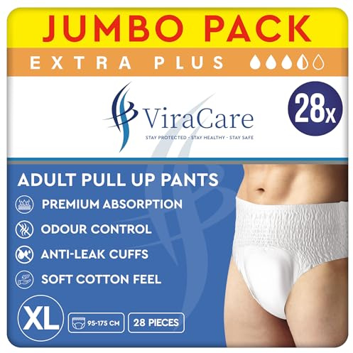28 x Extra Plus Incontinence Pants Women & Men | Adults Nappies | Premium Absorption and Soft-Stretch Waistband | Adults Pull Up Pants | Waist Size X Large 95-175 cm | (2 Packs of 14)