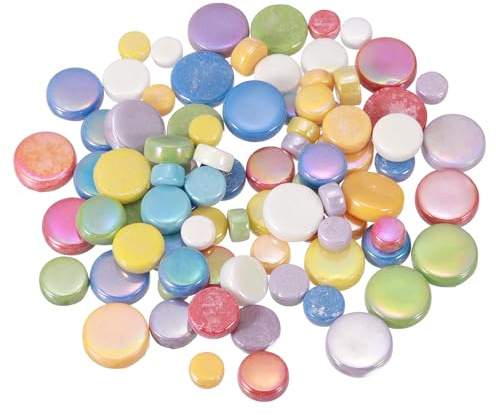 sourcing map 100g Round Mosaic Tiles for Crafts, Multi-Size Iridescent Mosaic Glass Bulk for DIY Art, Home Decoration, Vases, Mugs, Flower Pots (Mixed Colors)