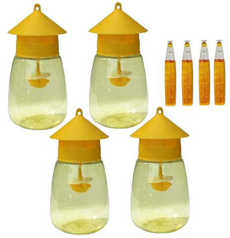 Pièges d'abeilles, 4 pièges à guêpe Set en extérieur Suspendu, piège à Mouches de Fruits en Plastique avec Attractif, Bouteille de Receveur frelon pour Pots Fleurs, balcons, Chantiers, vergers