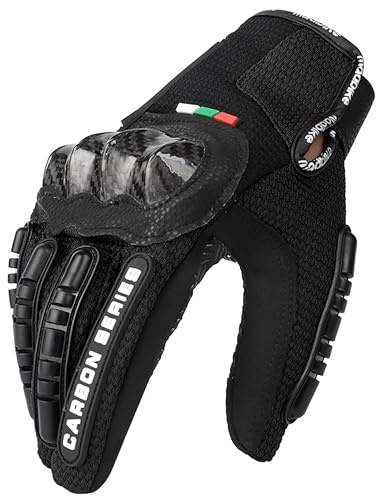 faralite Motorcycle Gloves for Men and Women - Motorbike Powersports Racing Gloves with Hard Knuckle Protection, Touchscreen, Non-Slip Palm for Road Racing/ATV/BMX/Mountain Biking(M, Black)