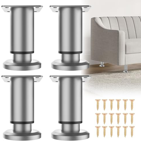 Patas Ajustables para Muebles, 8 – 12 cm, 4 Unidades, Color Gris, Altura Regulable, Patas de Metal, Patas Regulables para Muebles de baño, Patas de Armario, Patas de Mesa, Cómodas, Patas de Cama