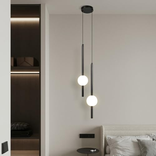 LED Pendelleuchte Modern runde Acryl Lampenschirm Metall Hängeleuchte höhenverstellbar Deckenleuchten Esszimmer Pendellampe Wohnzimmer Bettkopf Hängelampe Wärmes Licht Kronleuchter(Schwarz,2 heads)