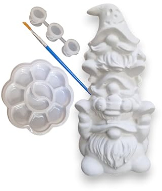 Paint Your Own Pottery Gnome Kit, Plaster of Paris, 12.7 x 6.1 cm, with 3 Colours and Brush, Fairy Garden Theme, Halloween Gnomes, Autumn Gnomes, Ready to Paint Pottery, Handmade