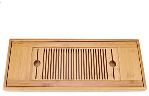 Ailgely Plateau à thé en Bambou, Assiette à thé Chinoise Gongfu avec Tiroir pour Table de Bureau à Domicile, 38 X 15 Cm, fabriqué en Bambou de Haute qualité, Plateau à thé Amovible 2