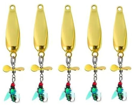 BCIOUS Juego de 5 cebos de pesca de metal con hélices, señuelos de mosca, cuchara, lentejuelas, aparejos de pesca