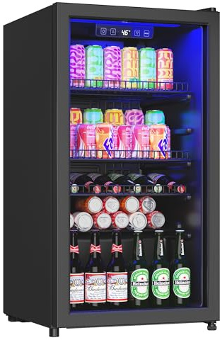 TRIUMPHKEY 85L Getränkekühlschrank mit Glastür für 126 Dosen, Mini-Kühlschrank mit verstellbaren Regalen für Bier, Wein & Getränke, Geeignet für Haushalt, Bar und Büro, Braun