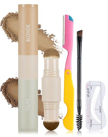 Erinde Kit Poudre Sourcils 2 Couleurs (Blonde Tuape), Maquillage Sourcil avec Pinceau, Rasoir à Sourcils, Template et Brosse, Utilisable également pour Racines Capillaires et Contouring #06