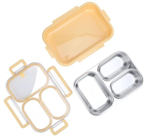 SIXRUN Portapranzo a 3 Scomparti, Contenitore per Alimenti a Tenuta Stagna in Acciaio Inossidabile, capacità 1,2 Litri, Design Staccabile, Riscaldabile per Il Personale Dell'ufficio (Yellow)