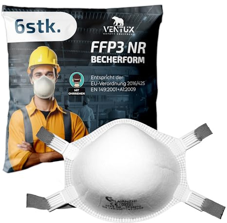 FFP3 Andningsmask Koppform 6 st – Nackband EN 149 CE 0370