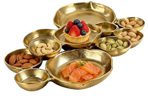 Cuenco Agrupados,Planta de Metal Vintage Decoración de Mesa | Bandeja De Servicio Dorado Blanco De Racimo, Para Frutas Verduras Ensaladas Pastas Embutidos Postres Buffet Fiestas Y Bodas